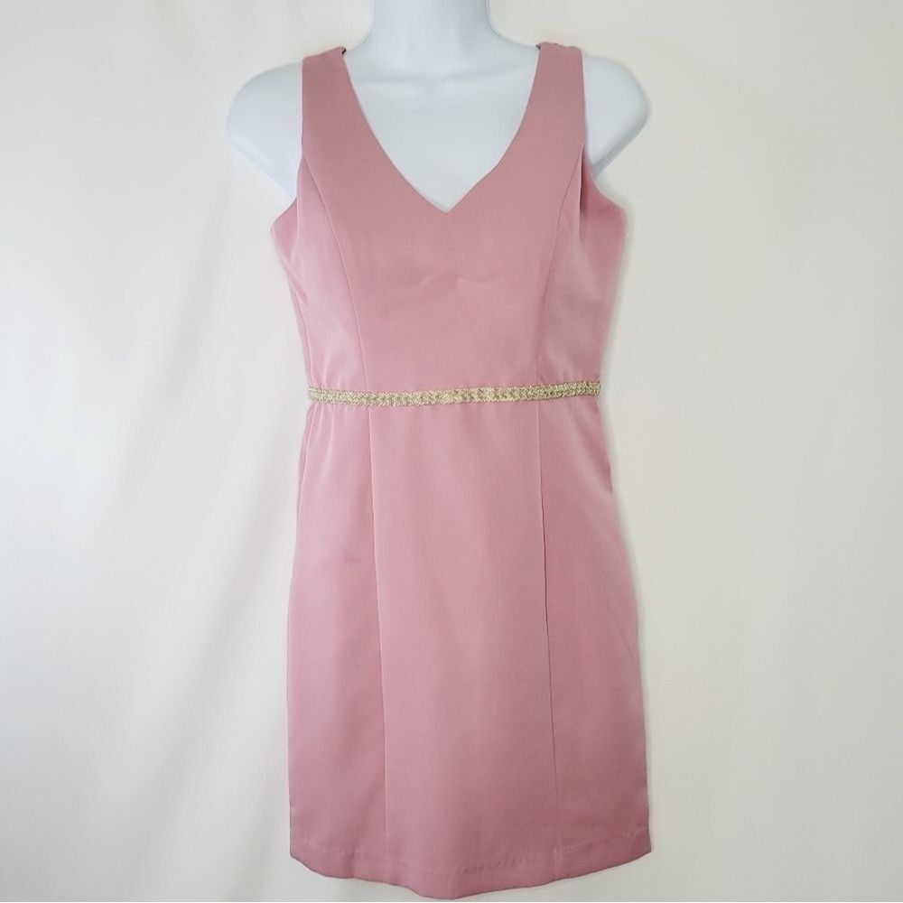 Anthropologie Minuet Blush Pink Sleveless V-Neck Sheath Style Cocktail Dress - S